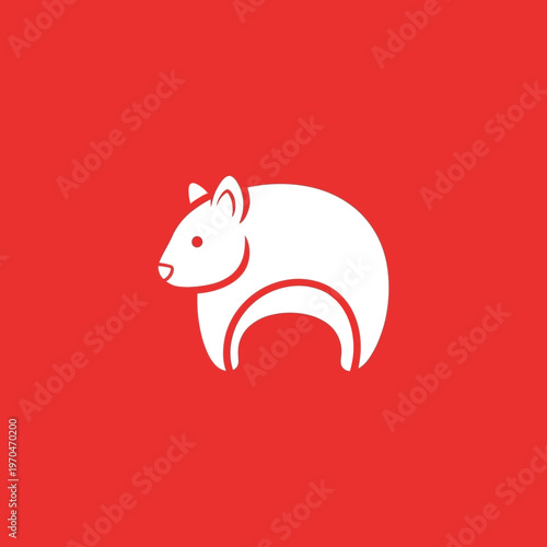 Minimalist White Hamster Icon on Red Background.