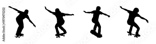 Silhouette skateboarders performing tricks extreme sports action skateboarding vector graphic art