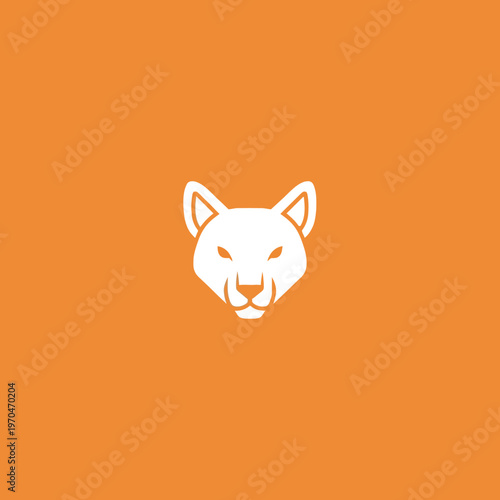 Minimalist White Fox Head Icon on Orange Background.