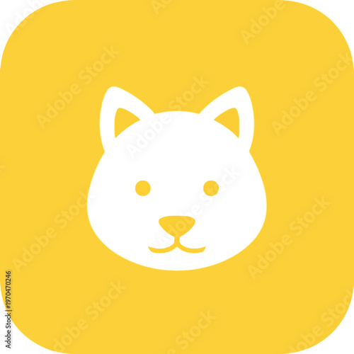 Simple White Dog Face Icon on Yellow Background.