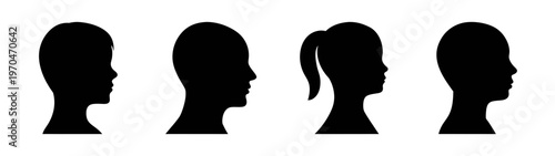 Black silhouette profile vector art: diverse women head shapes and hairstyles design elements vector