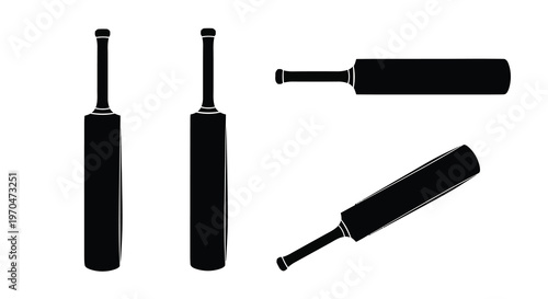Black silhouettes of cricket bats in various positions minimalist silhouette