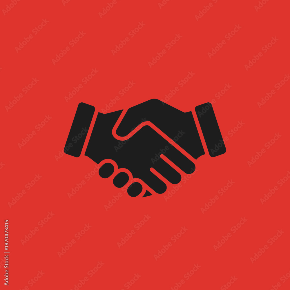 Obraz premium Black Handshake Icon on Red Background Representing Business Agreement, Partnership, and Success