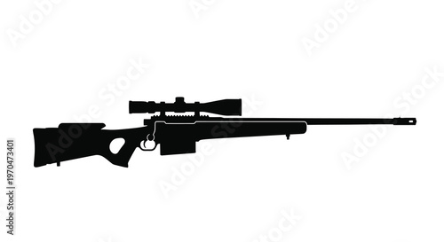 Black rifle weapon with scope shown in a stark silhouette