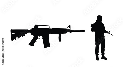 Soldier with rifle displayed in stark black silhouette