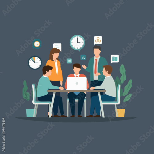 Business Team Collaboration and Effective Time Management Concept Vector Illustration