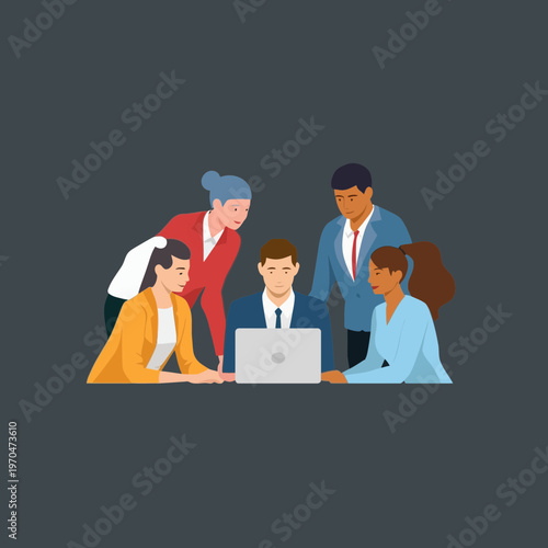 Diverse Professional Business Team Collaborating Around Laptop Computer for Corporate Project