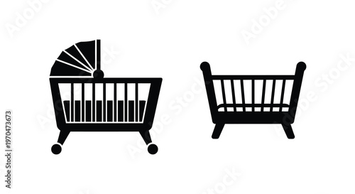 Two baby beds in black a modern minimalist style silhouette