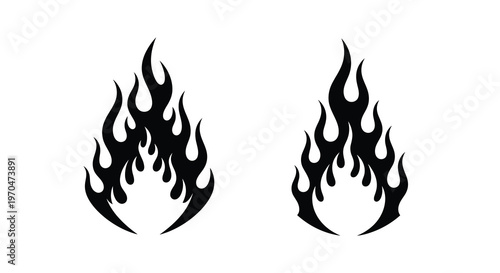 Two black flame shapes against a white background stylized silhouette