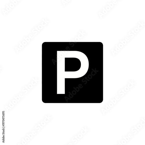 Clear and universally recognized parking symbol displayed within a minimalist black square, indicating designated vehicle areas for accessibility and convenience