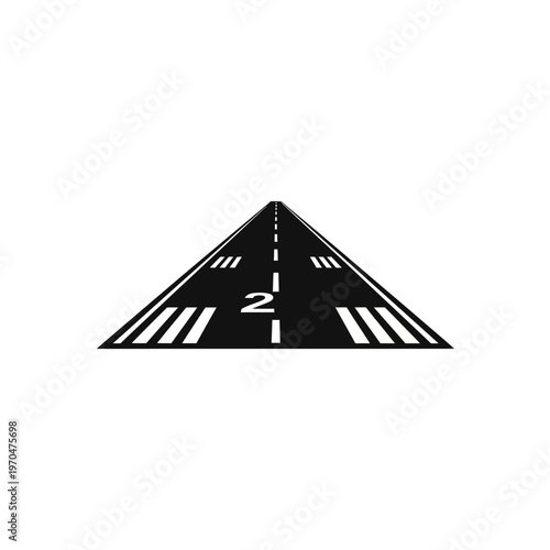 Runway 2 marking and lighting lines seen from the perspective of an approaching aircraft on a dark tarmac, symbolizing aviation and travel