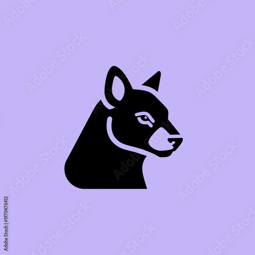 Black wolf head silhouette on a light purple background.