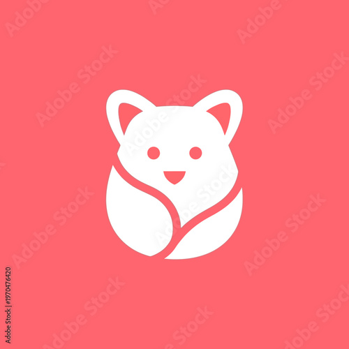 Cute white cartoon fox logo on pink background.