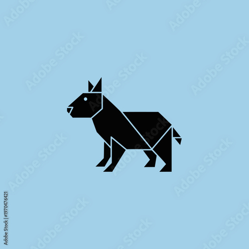 Geometric Black Dog Origami Style Silhouette.