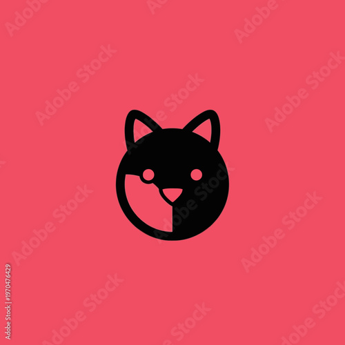 Cute Black Cat Face Logo Design.