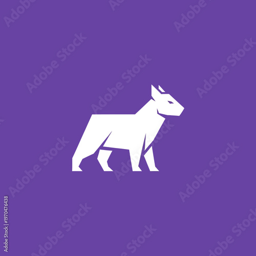 Geometric White Dog Silhouette on Purple Background.