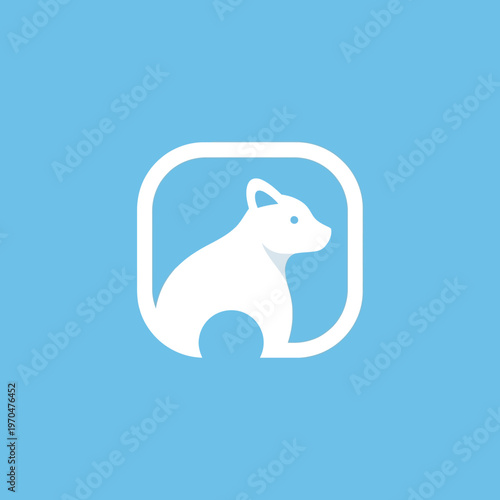 Minimalist White Fox Logo Icon on Blue Background.