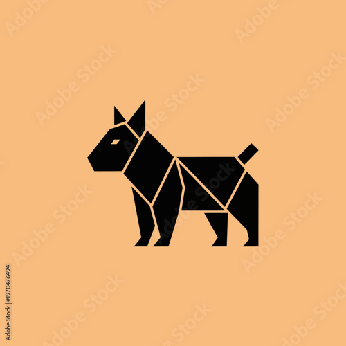 Origami Black Dog Silhouette Geometric Design.