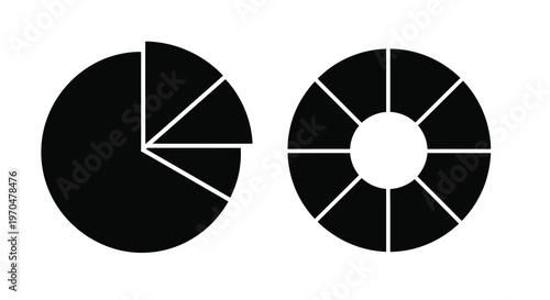 Two circular charts with differing segmentations a black silhouette
