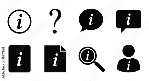 Black information icons and a person presented as a silhouette