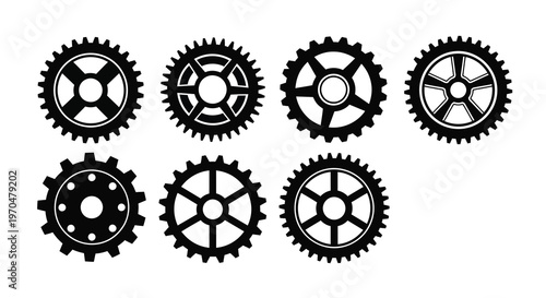 Arrangement of black gears and cogs presented as a striking silhouette