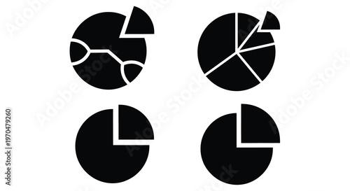 Four black pie charts are displayed with varying segmentations silhouette