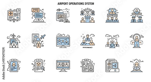 Airport Operating System Icons Set. Vector Icon. EPS Editable