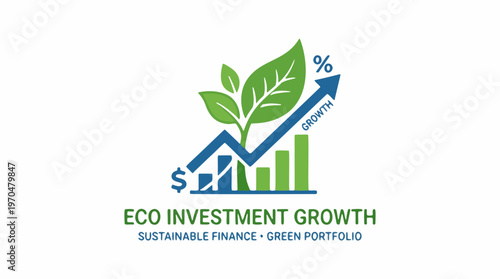 Minimal vector illustration of eco-friendly investment growth with leaf and financial chart, representing sustainable finance.