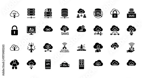 Cloud Computing and Data Storage Technology Icons Set. Vector Icon. EPS Editable