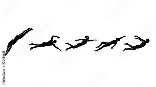 Sequence of four silhouetted athletes in mid-air showing dynamic jumping motion.