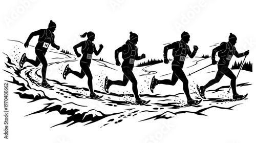 Silhouetted Runners in a Beachside Sprint Race.