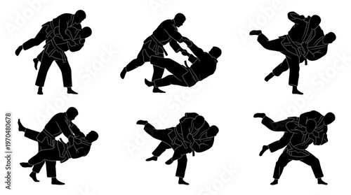 Dynamic silhouettes of athletes in varied action poses conveying movement and athleticism.