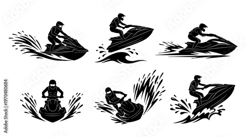 Riders on Jetskis Performing Dynamic Maneuvers Across Choppy Seas in a High-Energy Watersport Display.