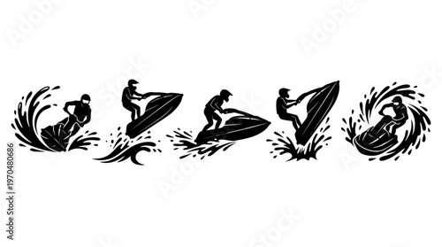 Silhouetted birds in a decorative wave sequence across the water.