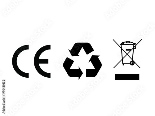 CE marking, recycle sign and WEEE Label Vector