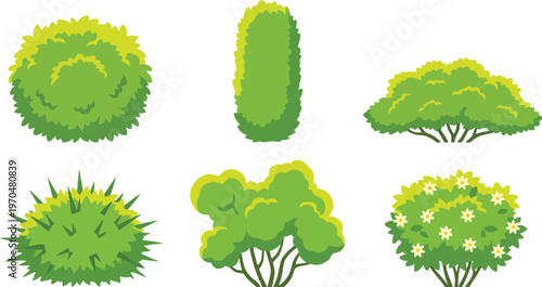 Flat Style Green Garden Shrub Various Shapes Graphic Resource Element