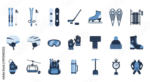 Collection Of Winter Sports Equipment Icons. Vector Icon. EPS Editable