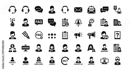 Customer Service and Support Icon Set Collection. Vector Icon. EPS Editable