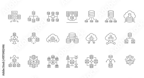 Database and network server connection line icons set. Vector Icon. EPS Editable