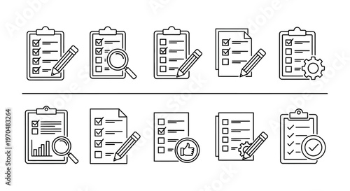 Streamlined Business Workflow Essential Line Icons for Task Management, Planning, and Efficient Process Completion