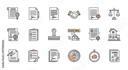 law legal documents icons set. Vector Icon. EPS Editable