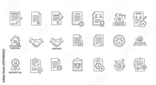 Real Estate and Legal Documents Line Icons Set. Vector Icon. EPS Editable