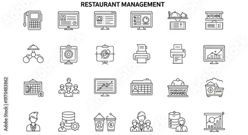 Restaurant Management Icons Line Style. Vector Icon. EPS Editable