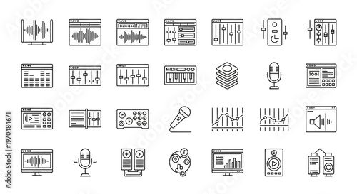 Technology Icons Set Featuring Digital Devices And Symbols. Vector Icon. EPS Editable