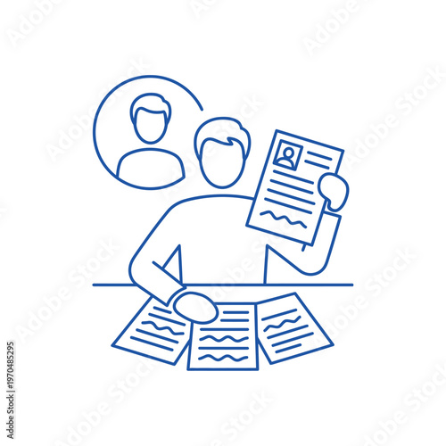 Man reviewing resumes and candidate profiles for hiring.