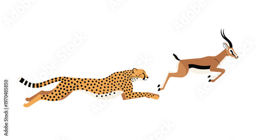 A sleek spotted cheetah sprints at high speed across the savanna while pursuing a nimble gazelle that leaps through the air in a desperate escape attempt.