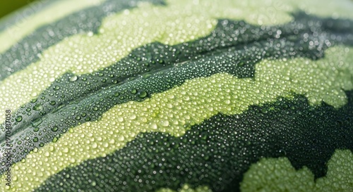 Watermelon Rind with Dew Droplets Macro View