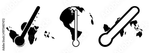 Climate change set with a global thermometer featuring rising temperature, environmental concerns, global warming with ecological issues and weather patterns