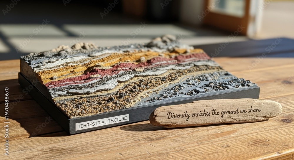 Naklejka premium Terrestrial Texture Geology Model in Sun-Drenched Open Space