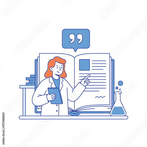 Scientist Explaining Scientific Information From A Book.